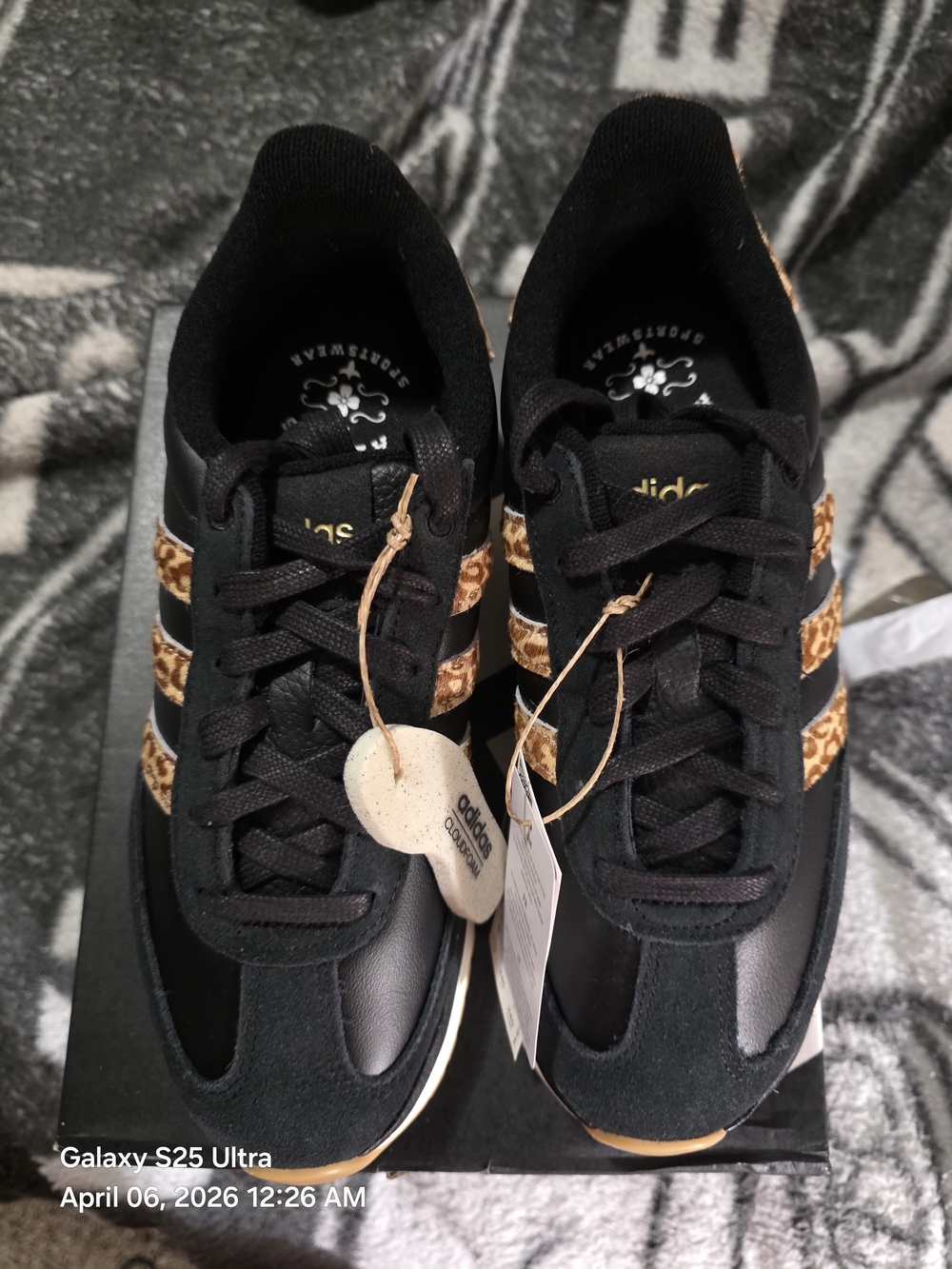 adidas Women’s Black Sneakers with Leopard-Print Stripes. NIB. MSRP:$140